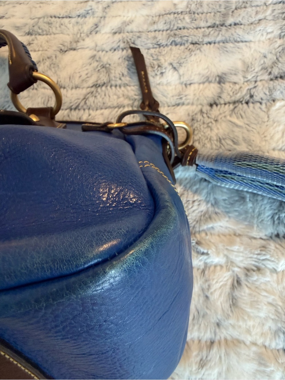 Dooney & Bourke Royal Blue Leather Handbag Mail Satchel Florentine - Picture 7 of 12